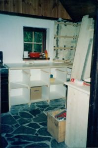 Edna Walling cottage kitchen underway - I don't think Edna owned a spirit level !