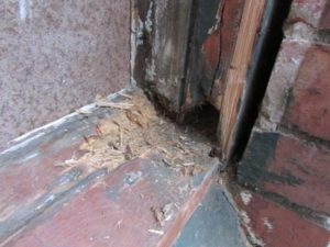 Following is a sequence showing a restoration in position. This shot shows typical decay at the sides of the sill.