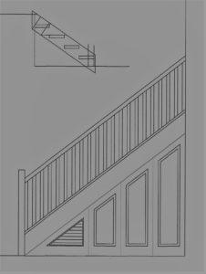 Cad plan of a stair cupboard and heating return grille for client approval.